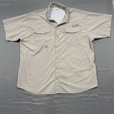 Columbia PFG Mens Size XXL 2XL Khaki Short Sleeve Pocket Button Shirt Omni Shade
